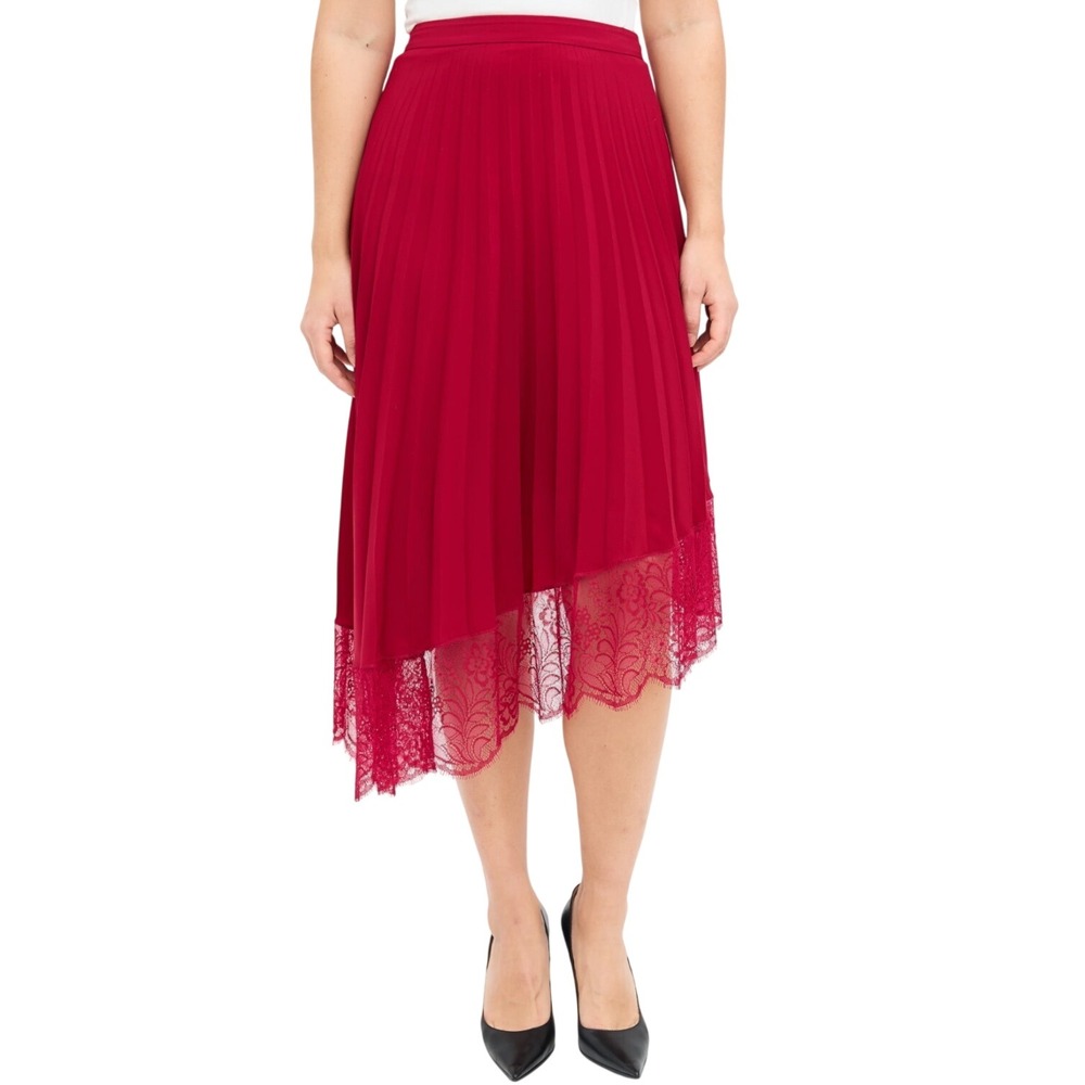 A.L.C. Claude Pink Pleated Asymmetrical Lace Trim Midi Skirt Size 0 High Low